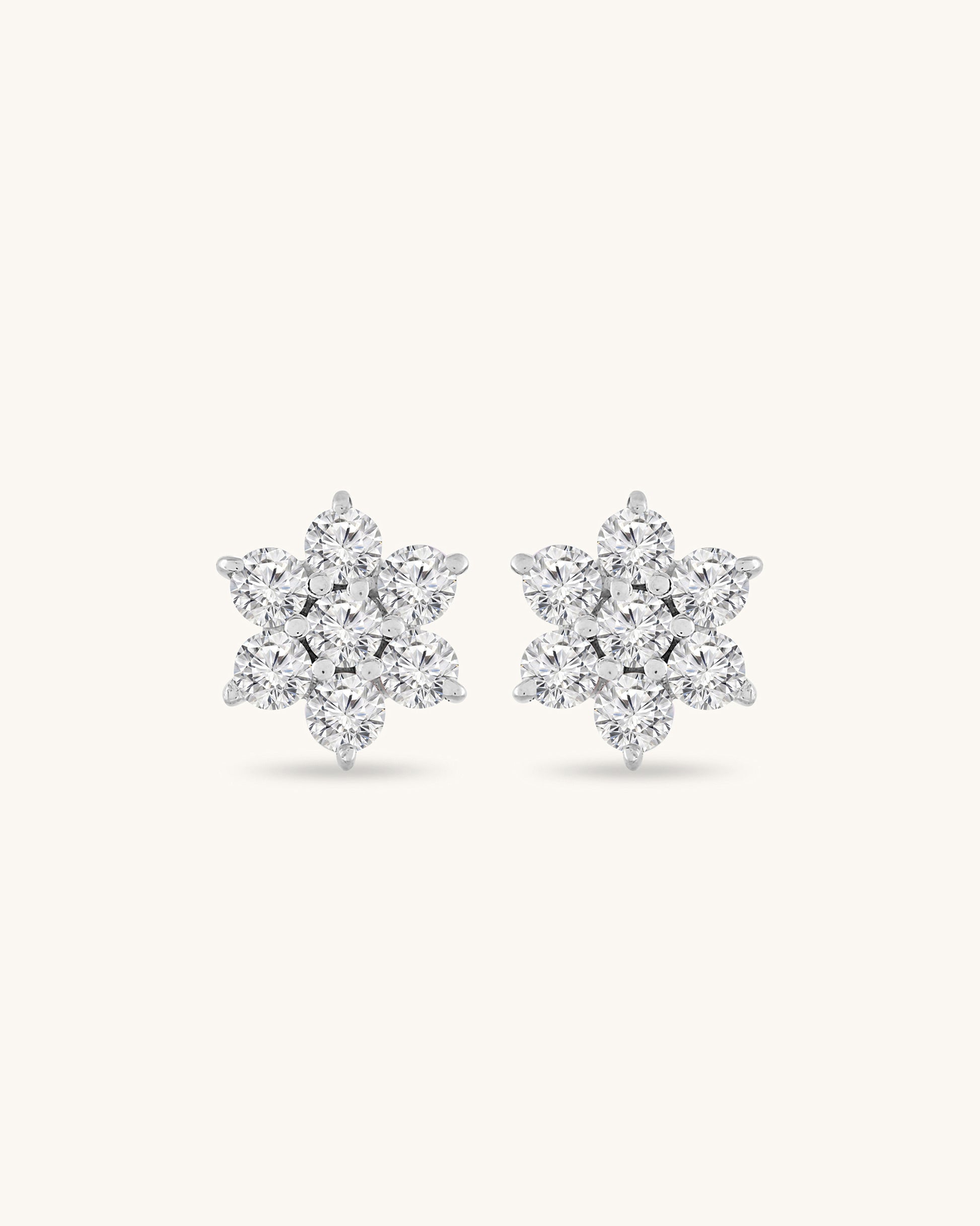 Floral white stone stud earrings