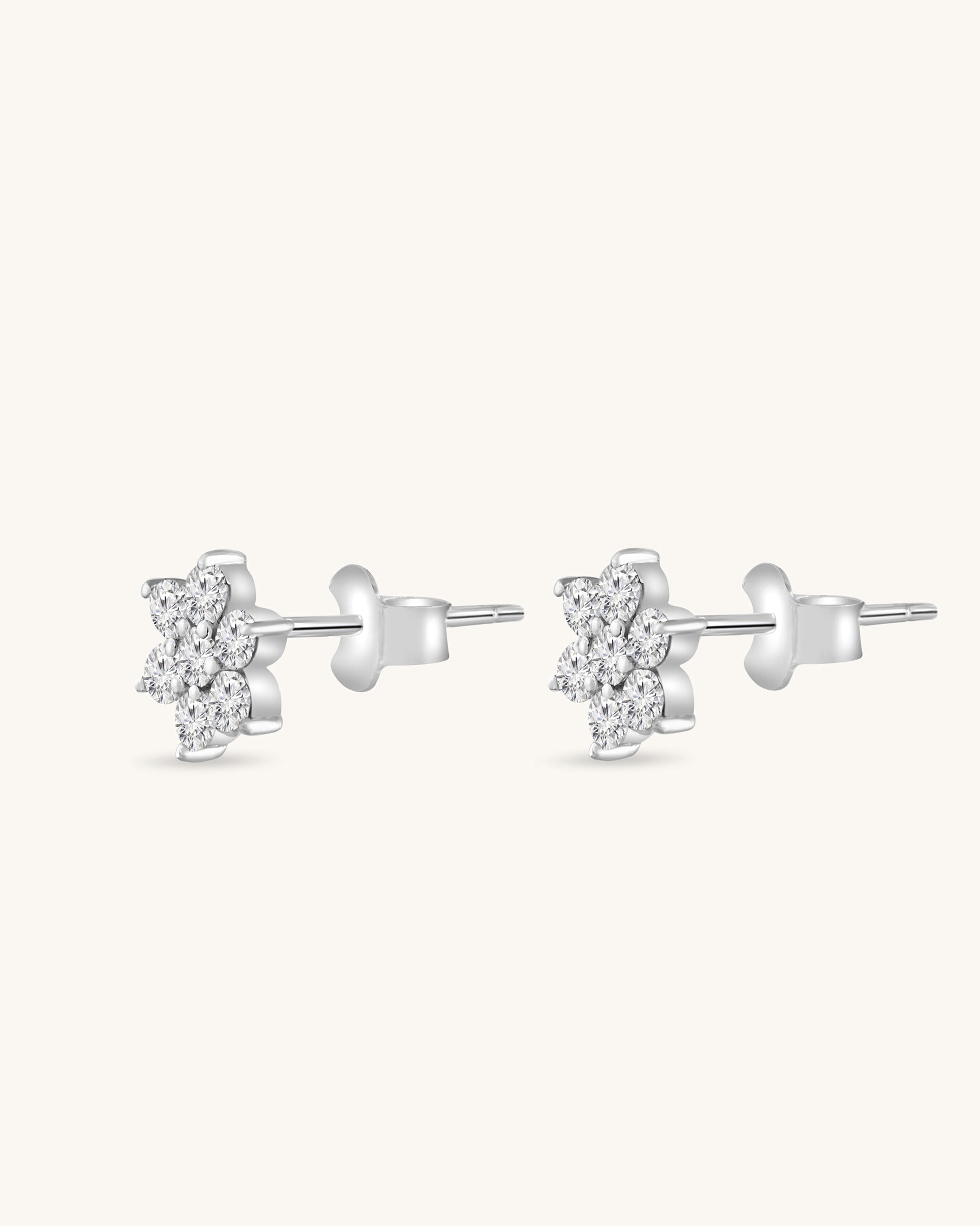 Floral white stone stud earrings