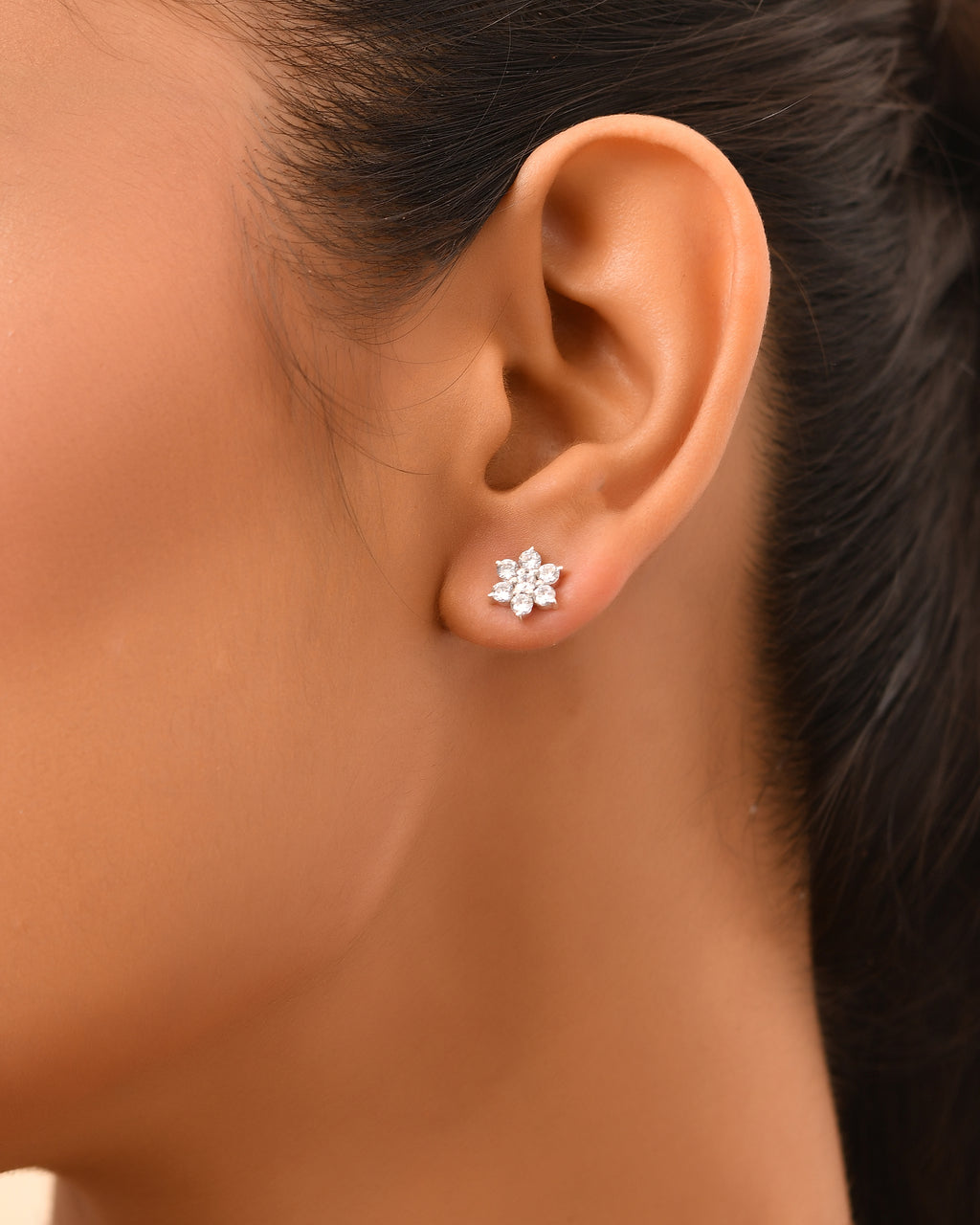 Floral white stone stud earrings