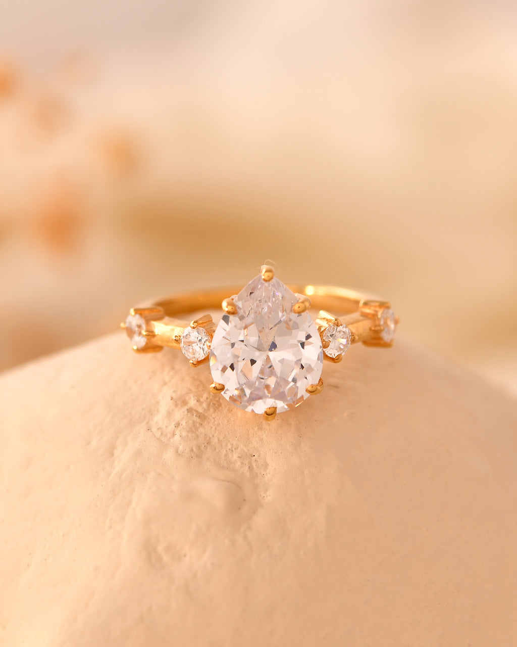 18k gold pear stone statement ring