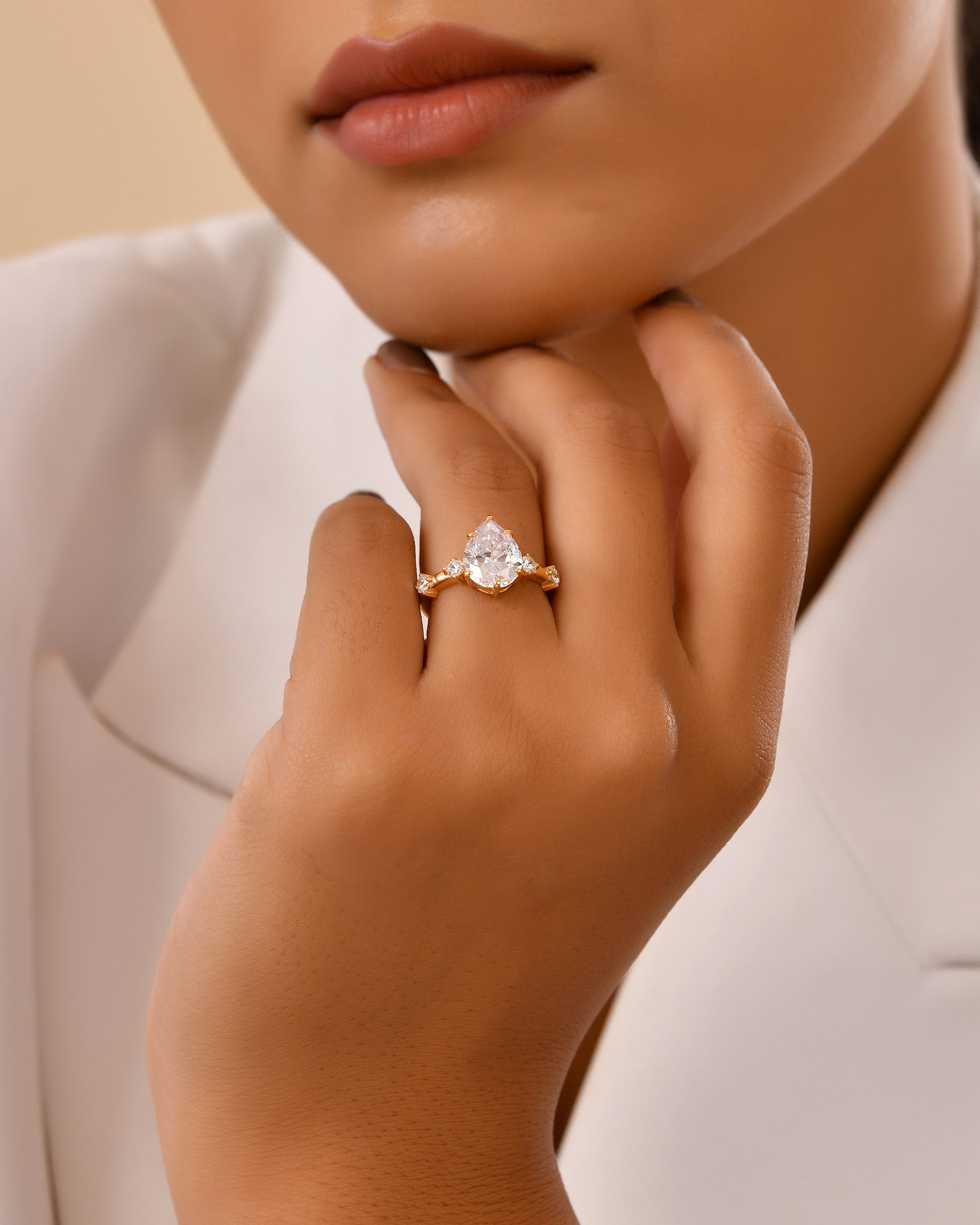 18k gold pear stone statement ring