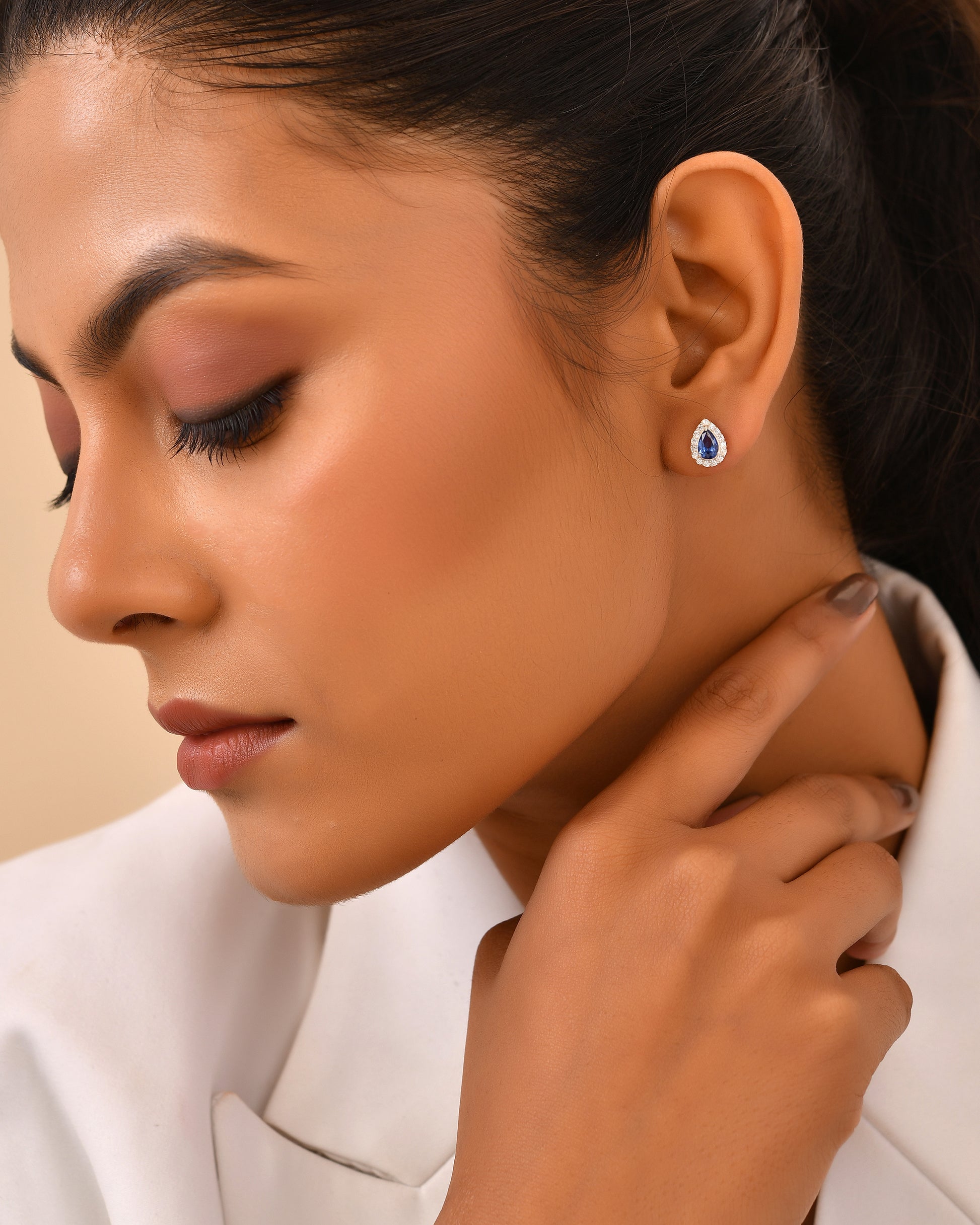 Blue teardrop stud earrings