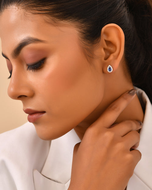 Blue teardrop stud earrings