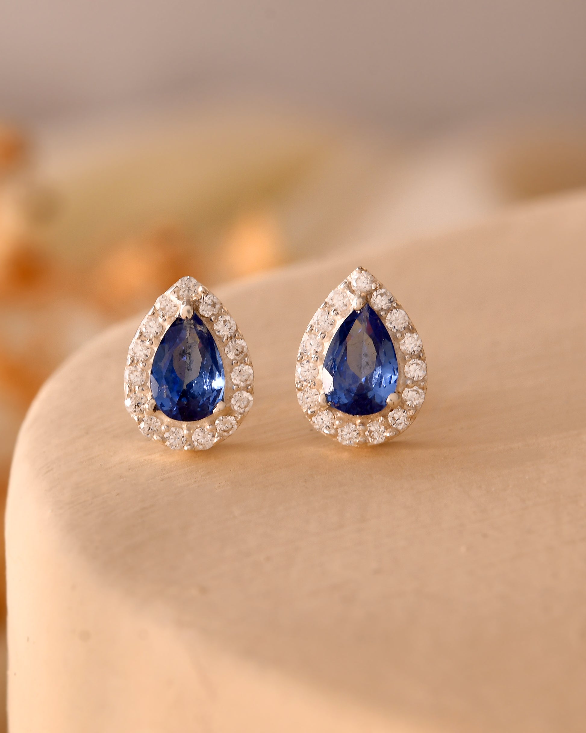 Blue teardrop stud earrings