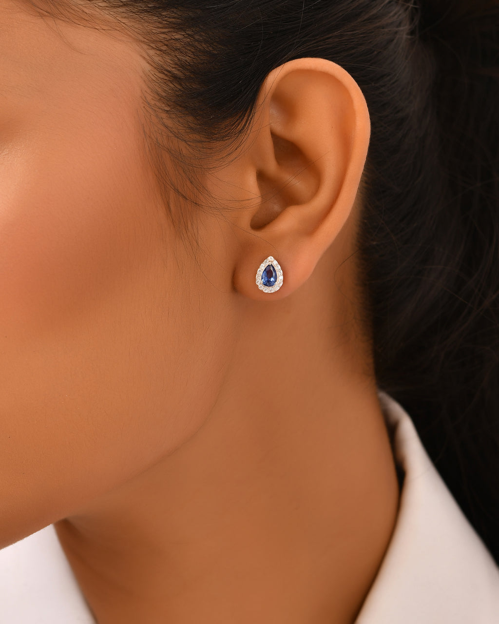 Blue teardrop stud earrings