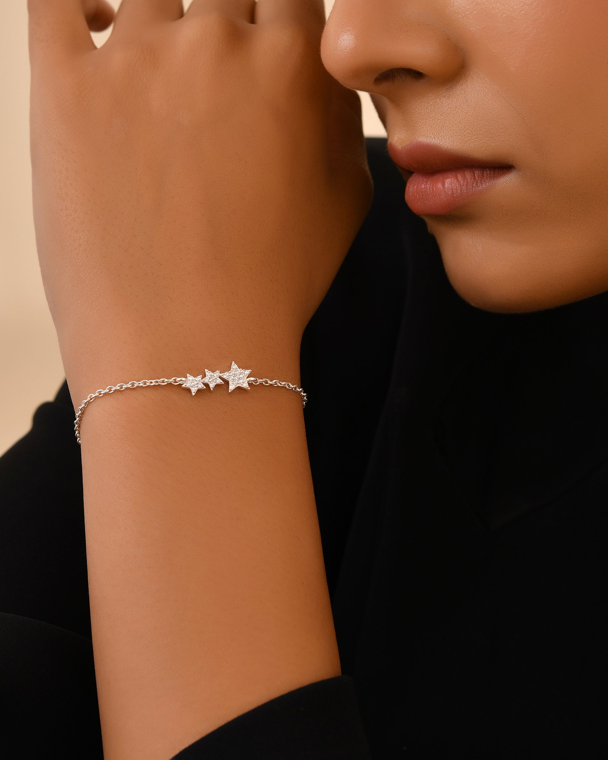 Silver triple star bracelet