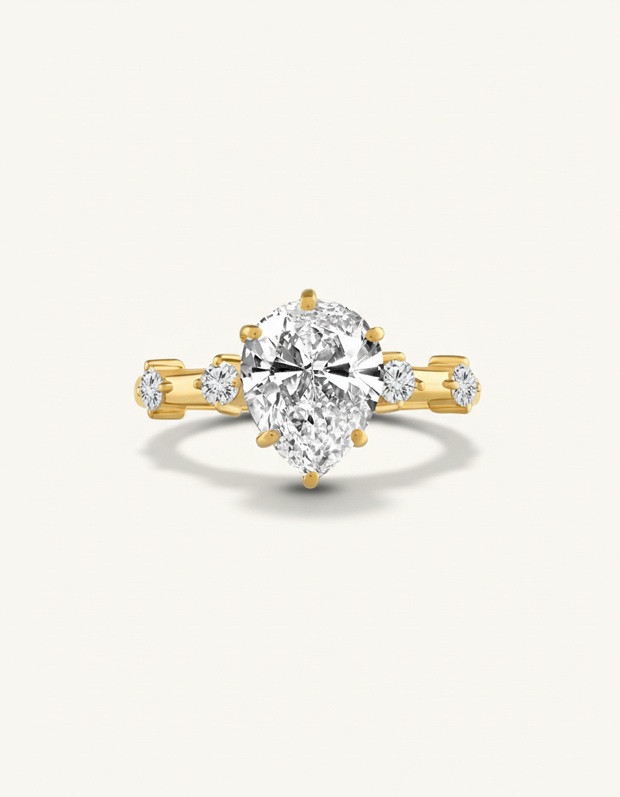 18k gold pear stone statement ring