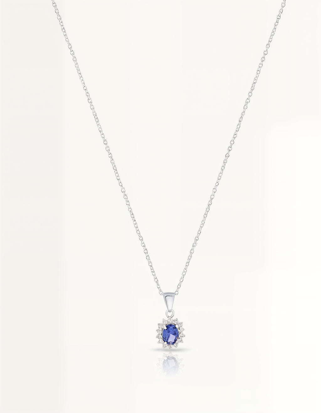 Blue oval halo pendant necklace