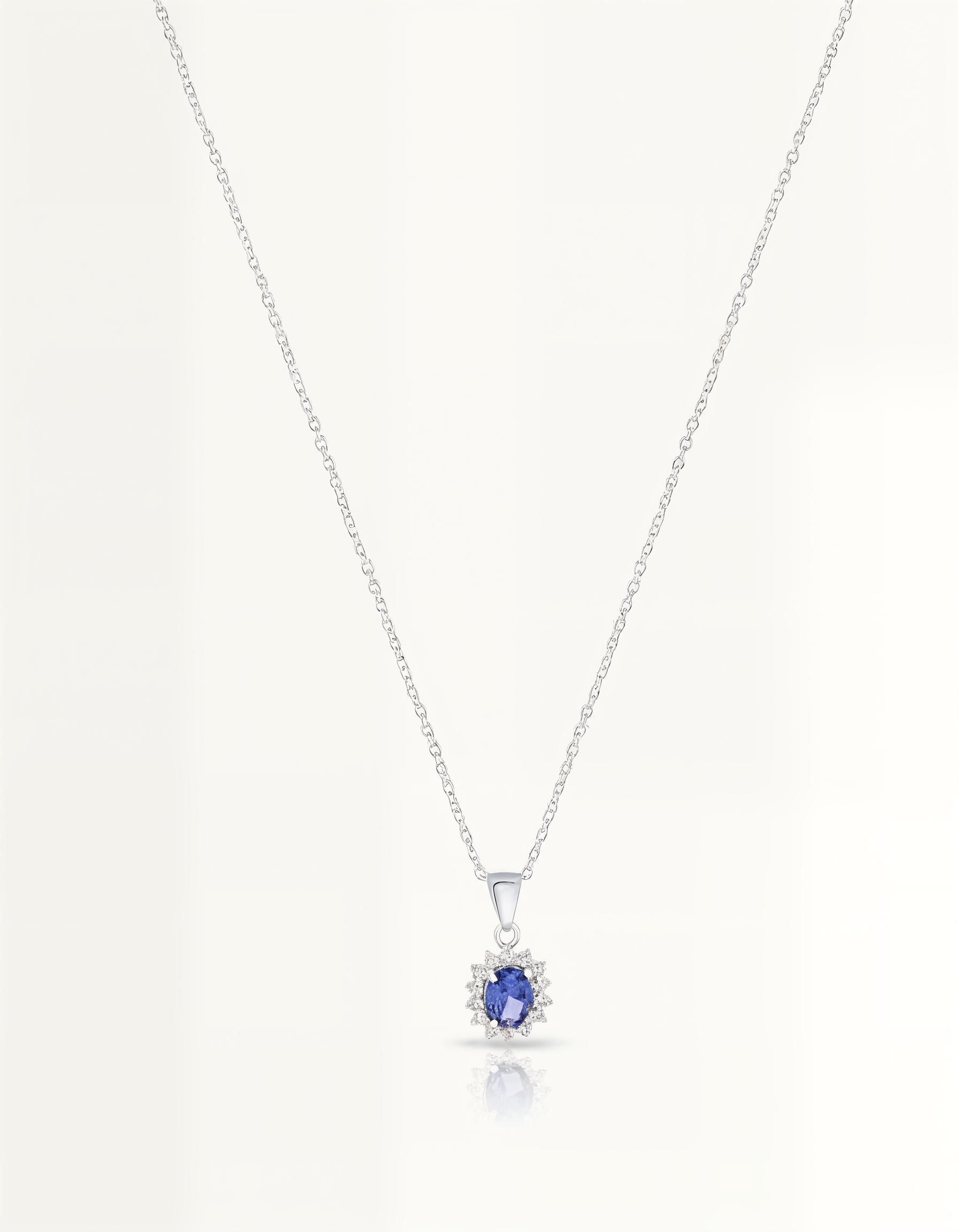 Blue oval halo pendant necklace