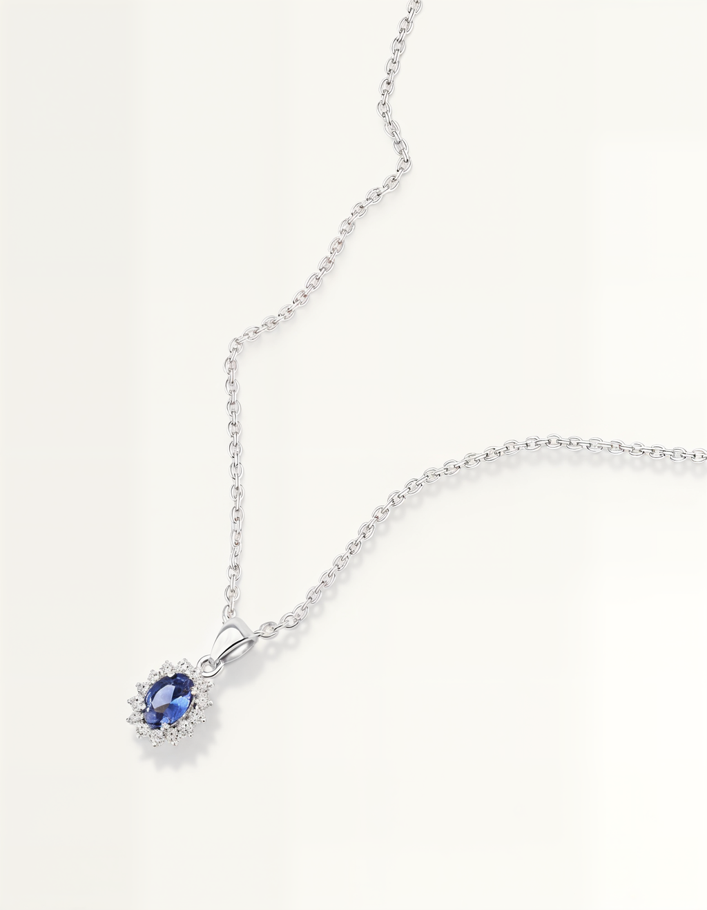 Blue oval halo pendant necklace